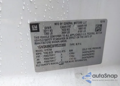 2015 Chevrolet Tahoe Commercial Fleet из США, поврежденный, VIN 1GNSK4KC0FR523368